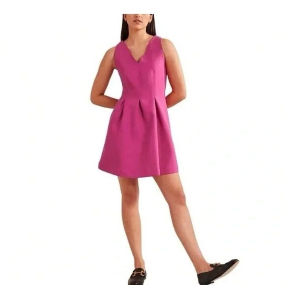 Boden Women's‎ Fuchsia Pink V-Neck Pleated Fit and Flare Mini Dress Size 6R NWT